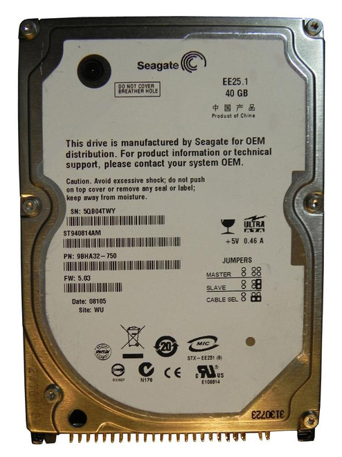 ST940814AM | Seagate | 40GB 5400RPM IDE Ultra ATA/100 (ATA-6) 8MB Cache 2.5-inch Hard Drive