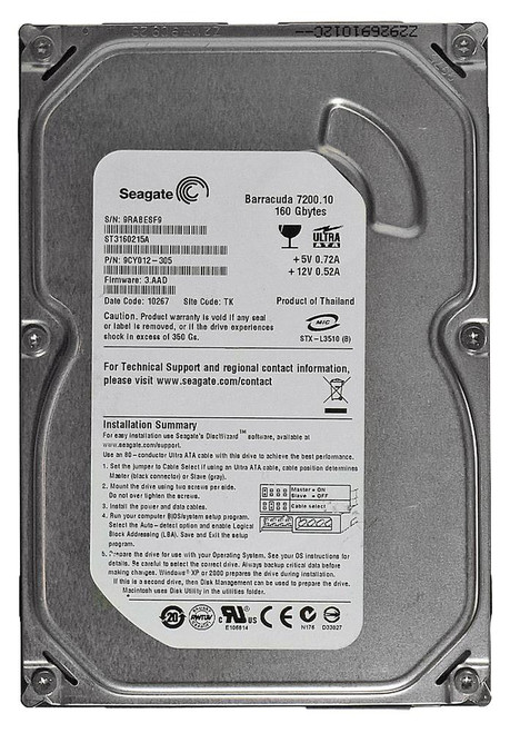 ST3160215A | Seagate | BarraCuda 160GB 7200RPM EIDE Ultra DMA ATA-100 2MB Cache 3.5-inch Hard Drive