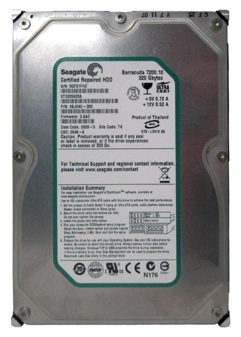 ST3320620A | Seagate | 320GB 7200RPM Ultra- ATA-100 IDE 3.5-inch 8MB Cache Hard Drive