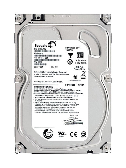 9VT16L-301 | Seagate | BarraCuda Green 1.5TB 5900RPM SATA 6GB/s 64MB Cache 3.5-inch Hard Drive