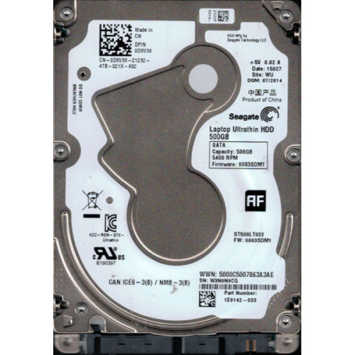 1E9142-033 | Seagate | 500GB 5400RPM SATA 6GB/s 2.5-inch Drive 1E9142-033 | Seagate | 500GB 5400RPM SATA 6GB/s 2.5-inch Drive