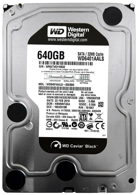 WD6401AALS-00E8B0 | Western Digital | Caviar Black 640GB 7200RPM SATA 3GB/s 32MB Cache 3.5-inch Hard Drive