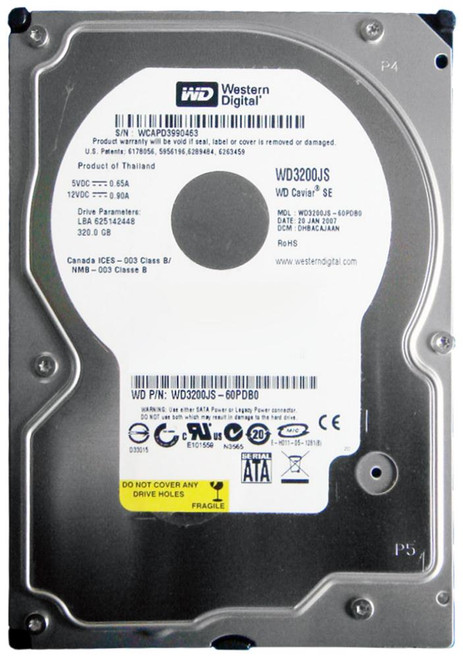 WD3200JS-60PDB0 | Western Digital | Caviar SE 320GB 7200RPM SATA 3GB/s 8MB Cache 3.5-inch Hard Drive