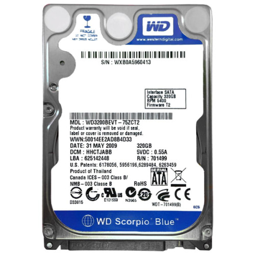WD3200BEVT-75ZCT2 | Western Digital | Scorpio 320GB 5400RPM SATA 3GB/s 8MB Cache 2.5-inch Hard Drive WD3200BEVT-75ZCT2 | Western Digital | Scorpio 320GB 5400RPM SATA 3GB/s 8MB Cache 2.5-inch Hard Drive