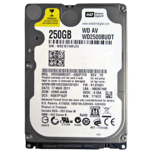WD2500BUDT | Western Digital | AV-25 250GB 5400RPM SATA 3GB/s 32MB Cache 2.5-inch Hard Drive