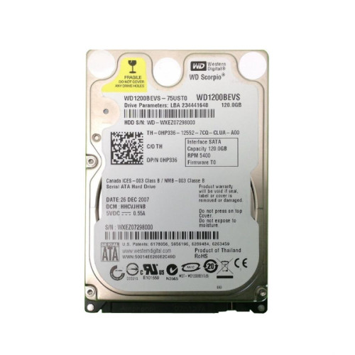 WD1200BEVS-75UST0 | Western Digital | Scorpio 120GB 5400RPM SATA 1.5GB/s 8MB Cache 2.5-inch Hard Drive