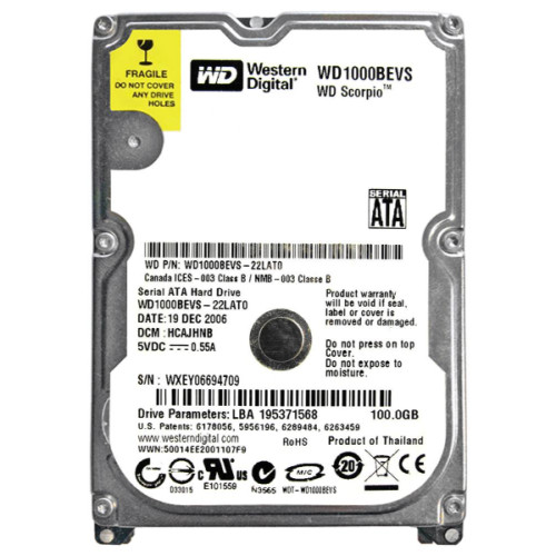 WD1000BEVS | Western Digital | Scorpio 100GB 5400RPM SATA 1.5GB/s 8MB Cache 2.5-inch Hard Drive