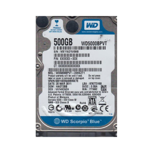 WD5000BPVT-24HXZT1 | Western Digital | Scorpio Blue 500GB 5400RPM SATA 3.0GB/s 8MB Cache 2.5-inch Hard Drive