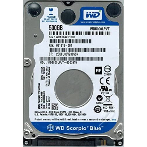 WD5000LPVT-60G33T0 | Western Digital | Scorpio Blue 500GB 5400RPM SATA 3.0GB/s 8MB Cache 2.5-inch Hard Drive