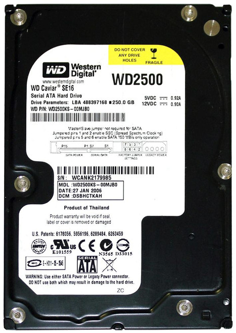WD2500KS-00MJB0 | Western Digital | Caviar 250GB 7200RPM SATA 3GB/s 16MB Cache 3.5-inch Hard Drive