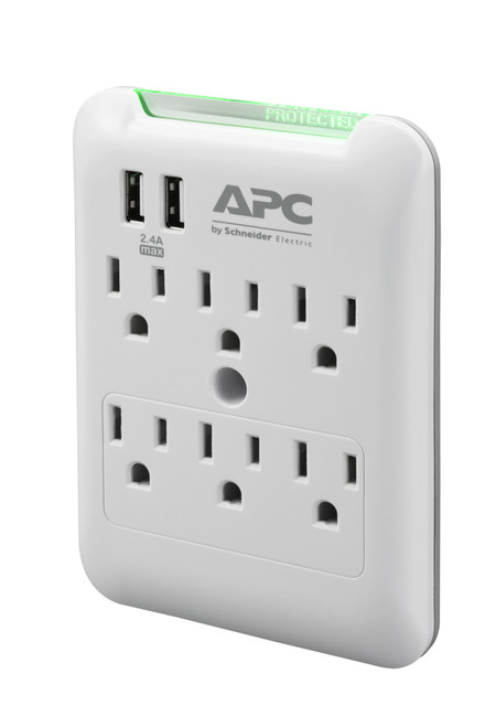 PE6WU2 | APC | Essential SurgeArrest 6 Outlet Wall Tap with 5V, 2.4A 2 Port USB Charger, 120V power distribution unit (PDU) 6 AC outlet(s) Gray, White