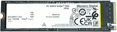 Dell Western Digital 1TB SN810 PCIe 4.0x4 NVMe M.2 2280 SDCPNRY-1T00-1012 SSD compatible with servers