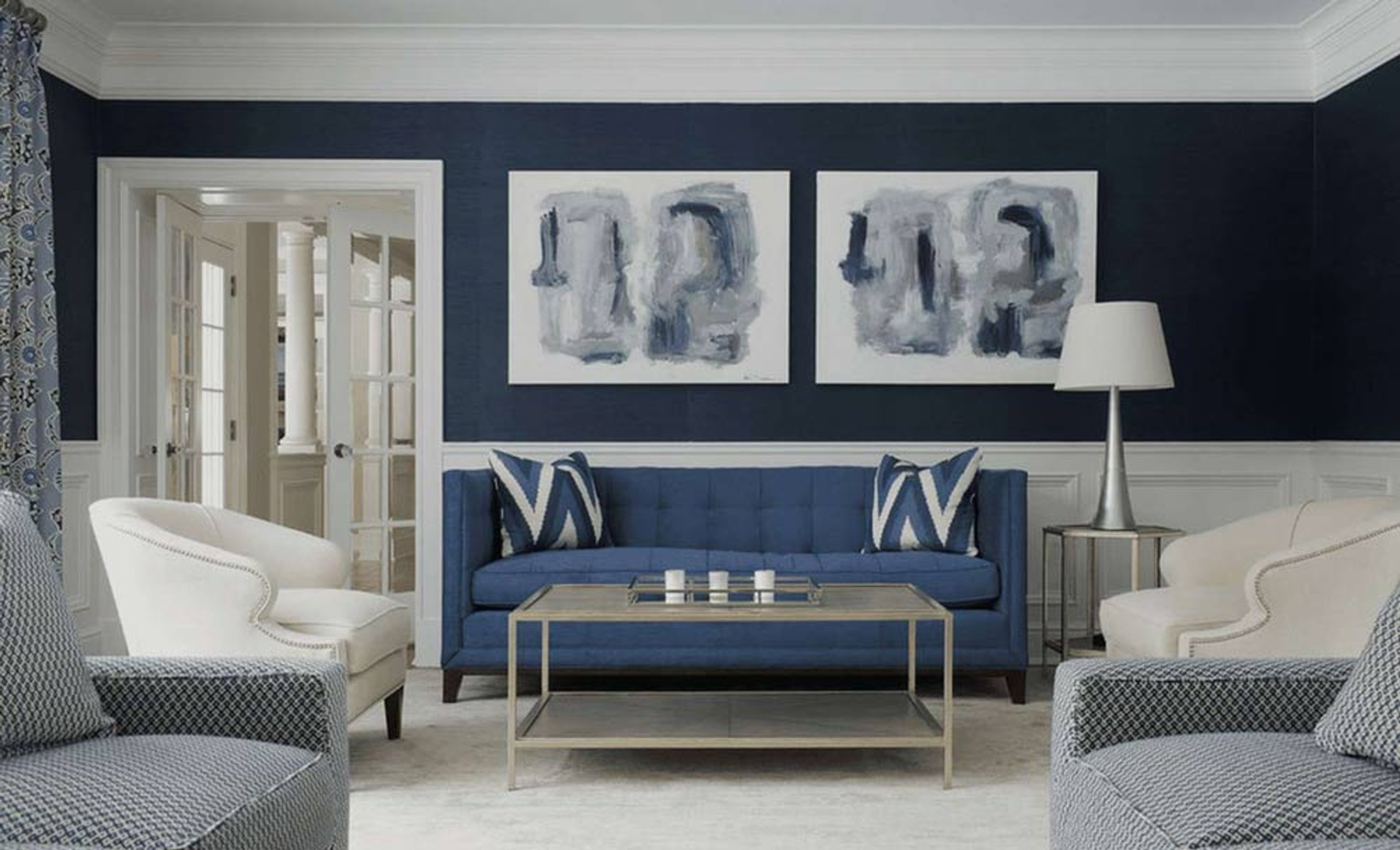 Grey Navy Yellow Living Room Paint