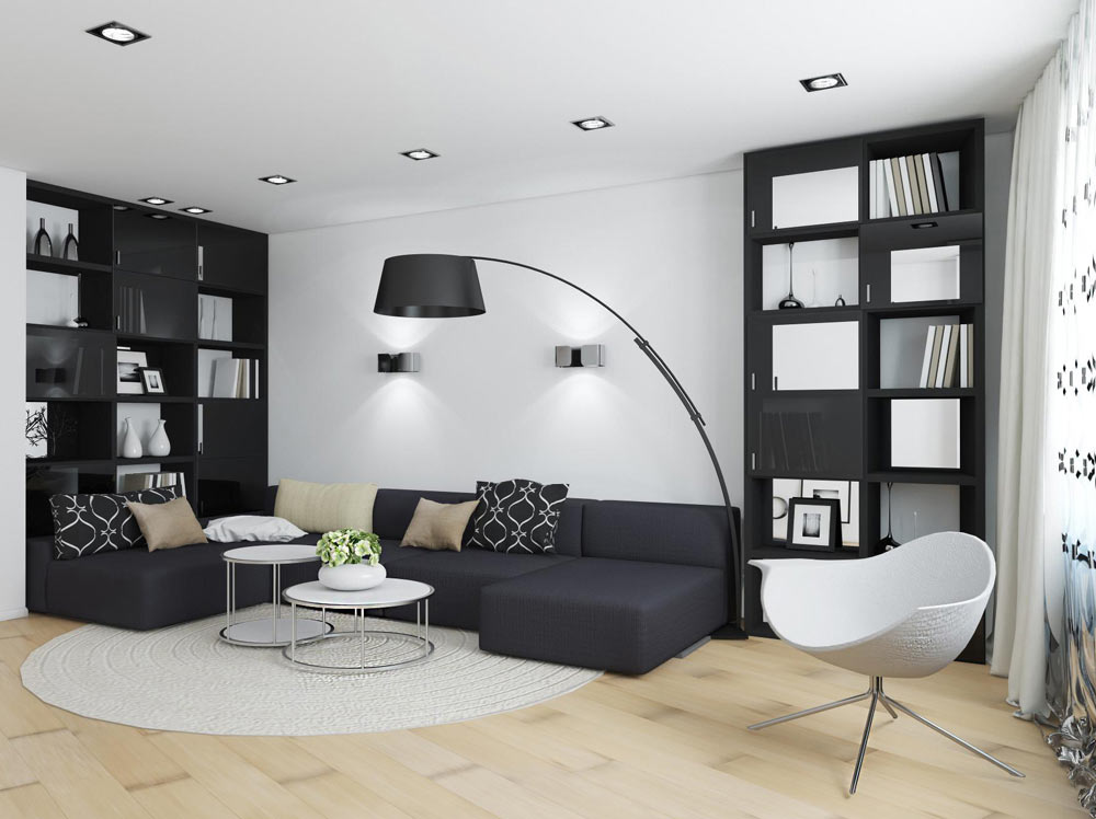 modern living room with black furniture