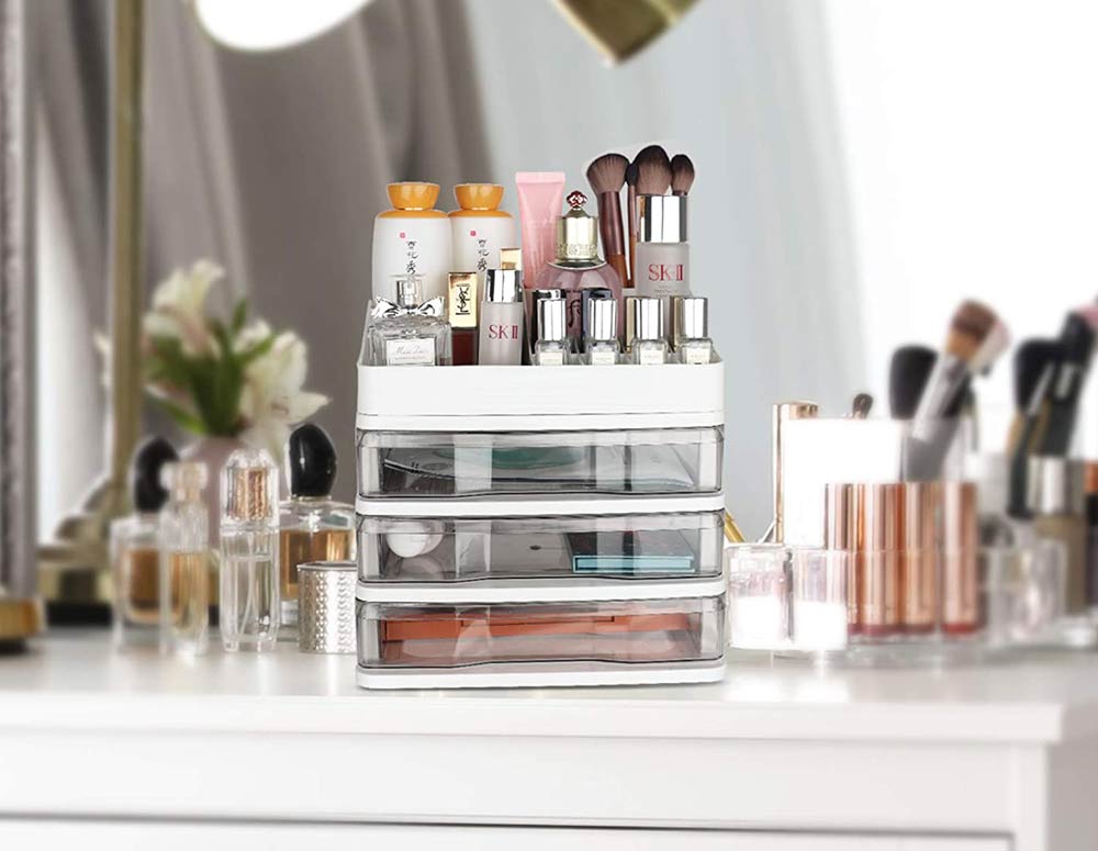 Beautify Makeup Organiser, Grey Velvet Cosmetic Storage Caddy with