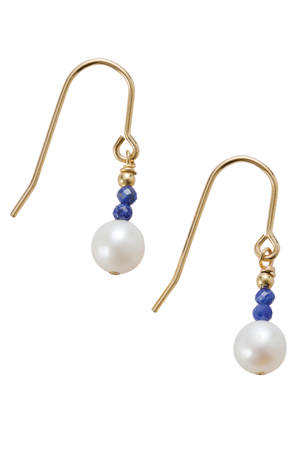 Pearl & Lapis Hook Earrings