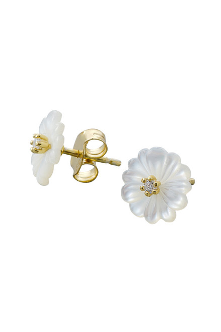 4.0mm Citrine And Mother-of-Pearl Flower Stud Earrings In Sterling