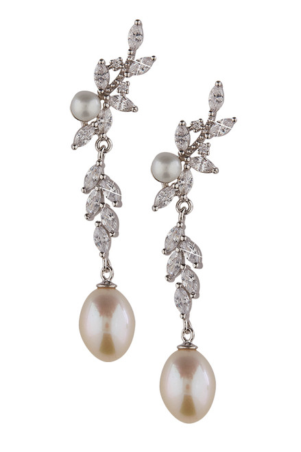 Gold-plated & Crystal Drop Pearl Earrings