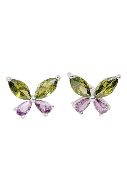 Large Ball Earrings in Champagne Pearl with Graphite Butterfly