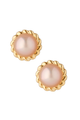 Gold Ribbed Pink Pearl Earrings