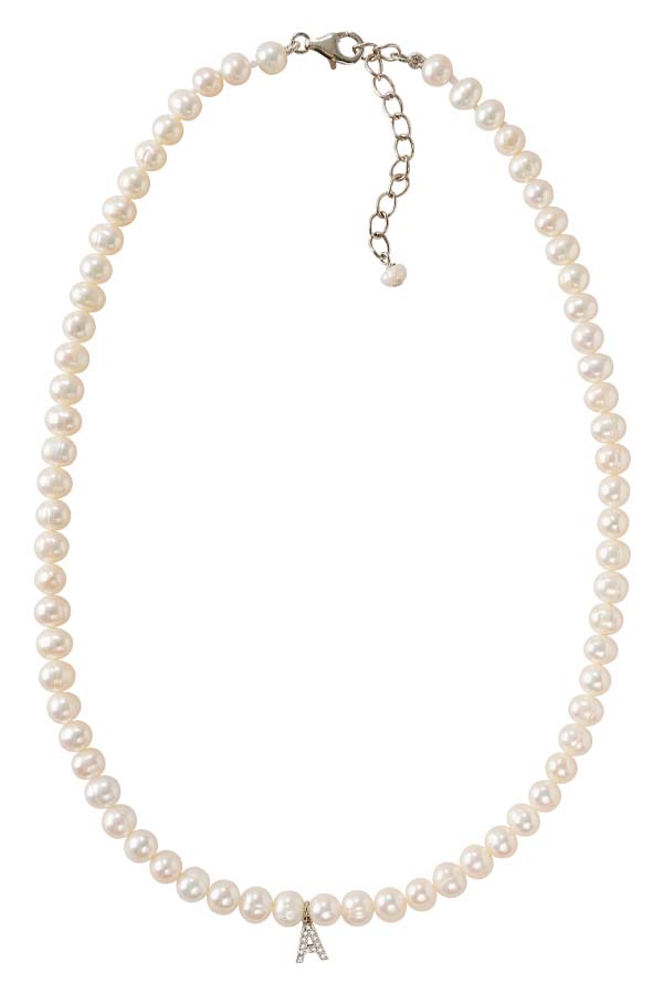 Half Pearl Half Chain Necklace With Initial Half Pearl Initial