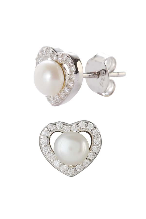 Pearl Heart Stud Earrings