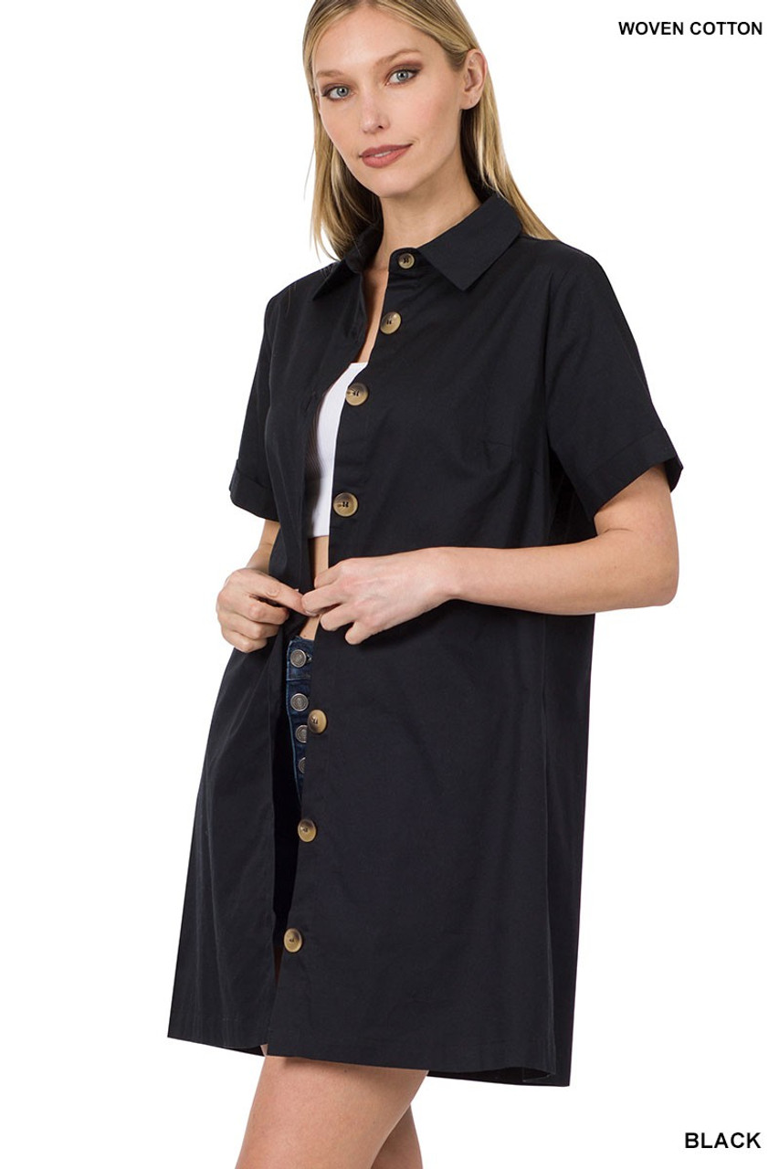 Zenana Button Front Shirt Dress w/ Pockets 1046