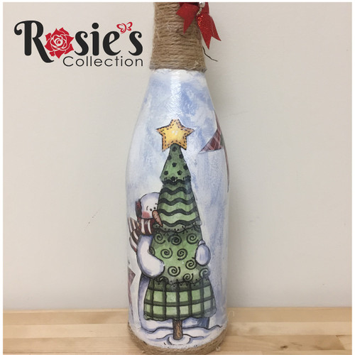 LED Wine Bottle Snowman with tree Table Decor 5