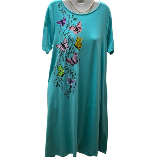 Apparel Designs by Bobbie Cropp Teal dress with butterflies - Size XL