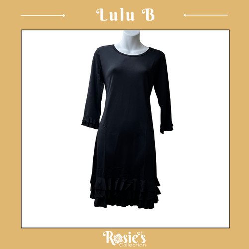 LuluB SPX4494 Black 3/4 Sleeve Ruffle Dress