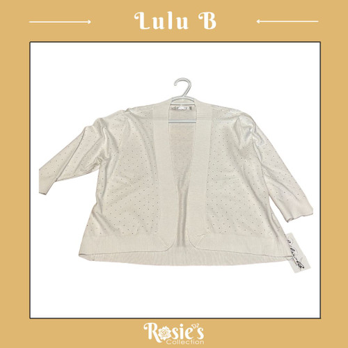 LuluB CAC7480 WHT Rhinestone Cardigan