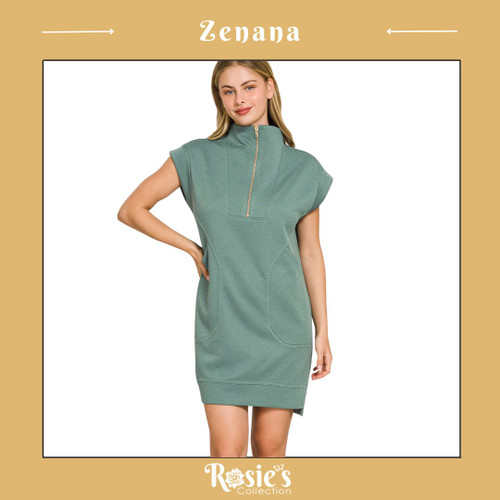 ZenanaTextured Knit Jacquard Quarter Zipper Mini D