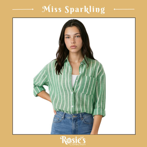 Miss Sparkling Oversized Striped Button-up Shirt
