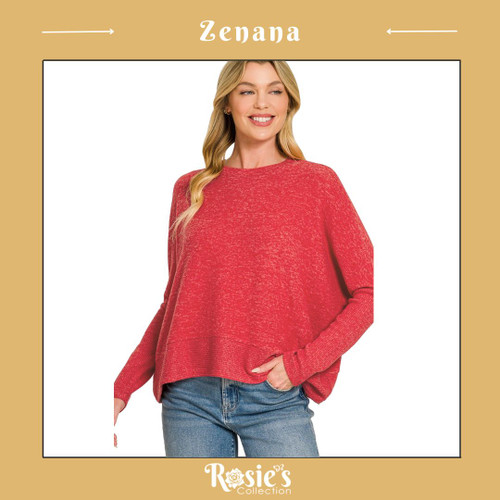 Zenana Brushed Melange Hacci Dolman Sleeve Red