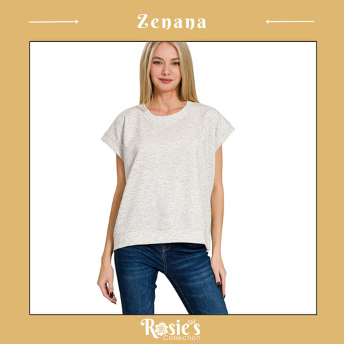 Zenana Scuba Short Sleeve Pullover - Heather Grey