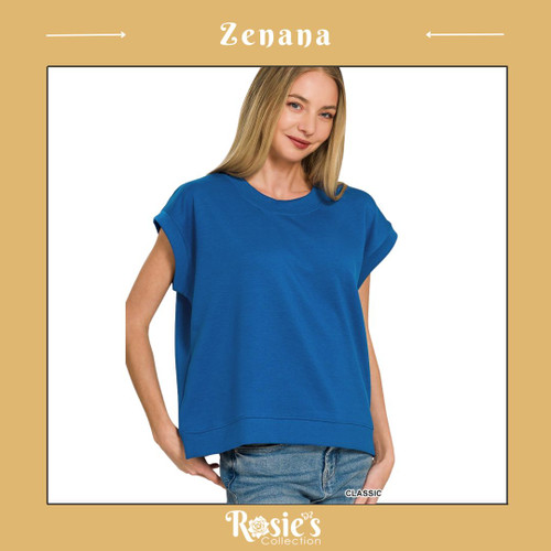 Zenana Scuba Short Sleeve Pullover - Classic Blue