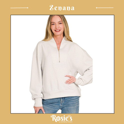 Zenana Scuba Half Zip Pullover - Bone