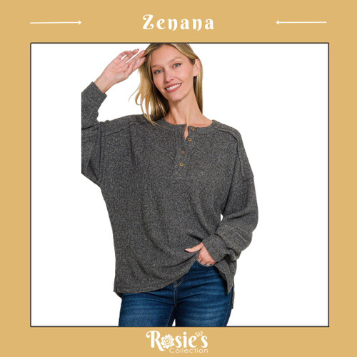 Ribbed Brushed Hacci Melange Henley Sweater