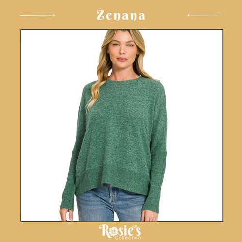Zenana Brushed Melange Hacci Dolman Sweater - Dk G