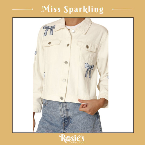 Miss Sparkling Embroidered Bow Denim Jacket