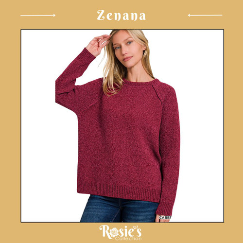 Zenana Chenille Raglan Sweater - Cabernet