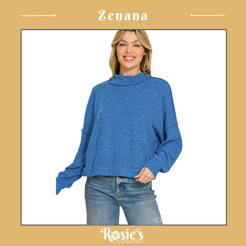 Zenana Brushed Melange Hacci Sweater- Classic Blue