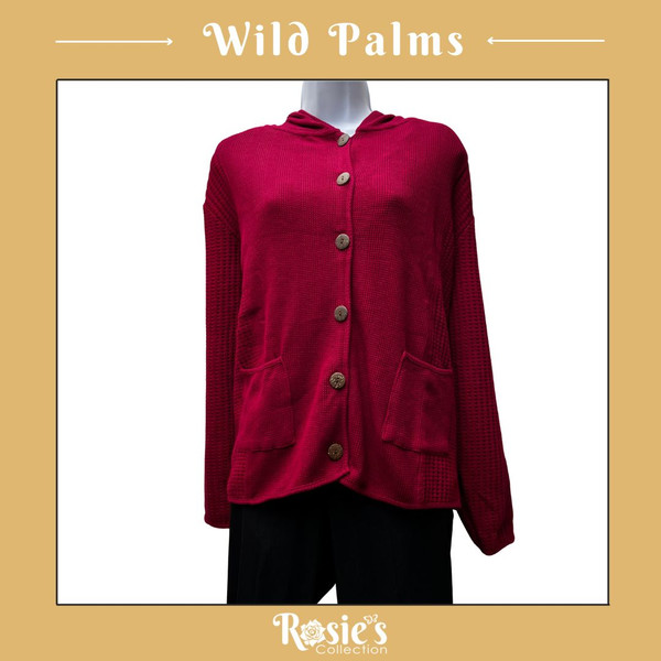 Wild Palms Button Down Hoodie Berry