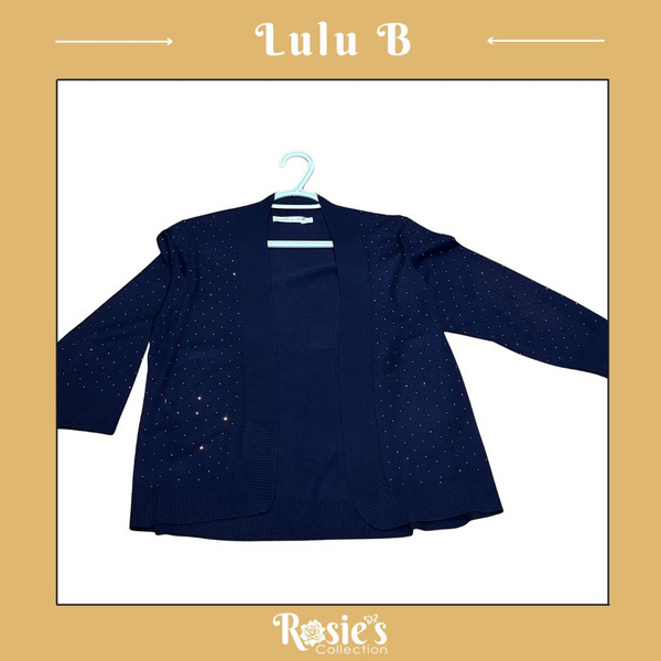LuluB CAC7480 NVY Rhinestone Cardigan