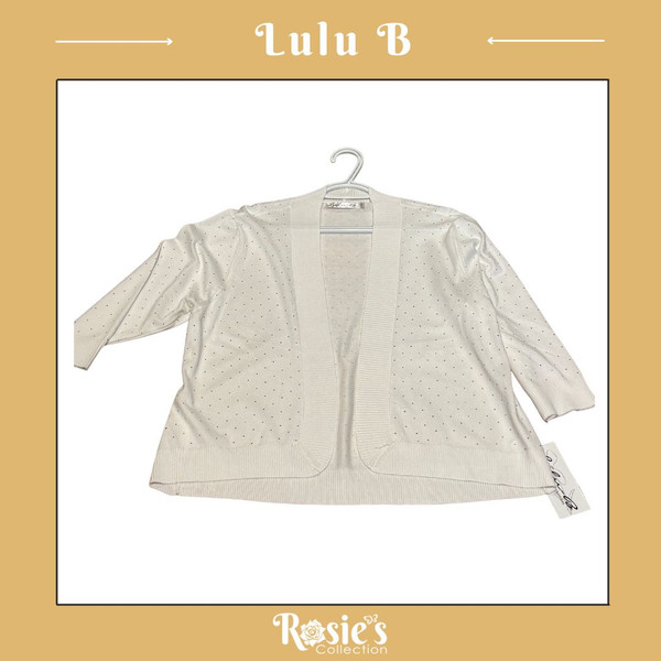 LuluB CAC7480 WHT Rhinestone Cardigan