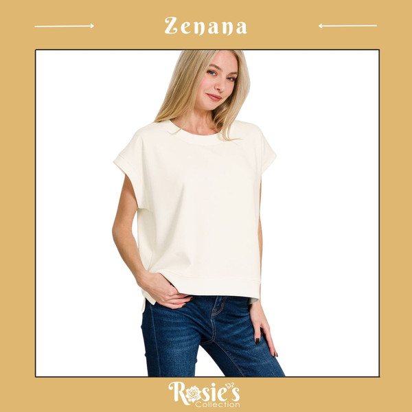 Zenana Scuba Short Sleeve Pullover - Ivory