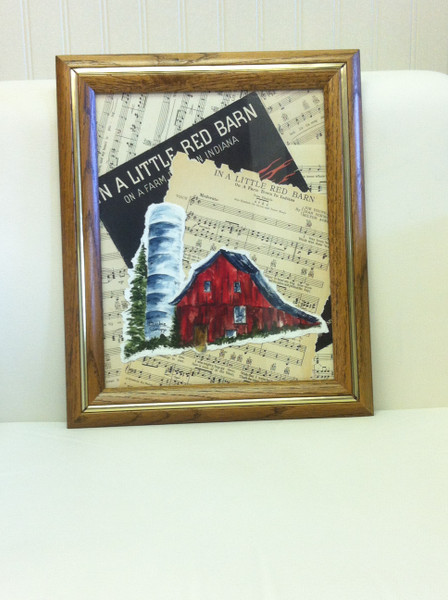 Bobbie Cropp Artwork - "In a little Red Barn" Watercolor and Vintage Sheet Music