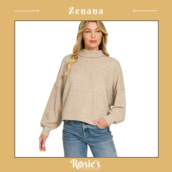 Zenana Brushed Melange Hacci Sweater Heather Mocha