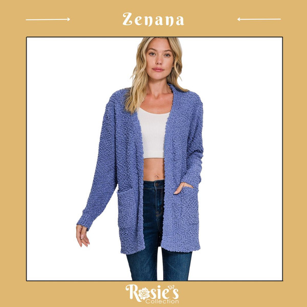Long Sleeve Popcorn Sweater W/Pocket - Marlin