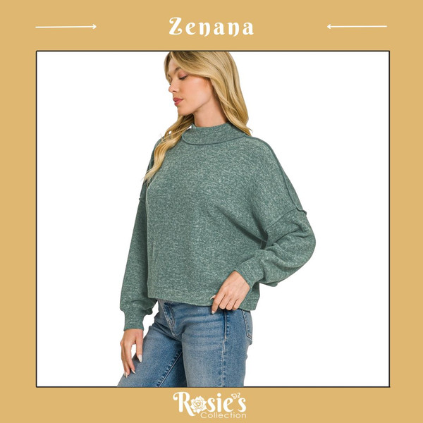 Zenana Brushed Melange Hacci Sweater - Ash Jade